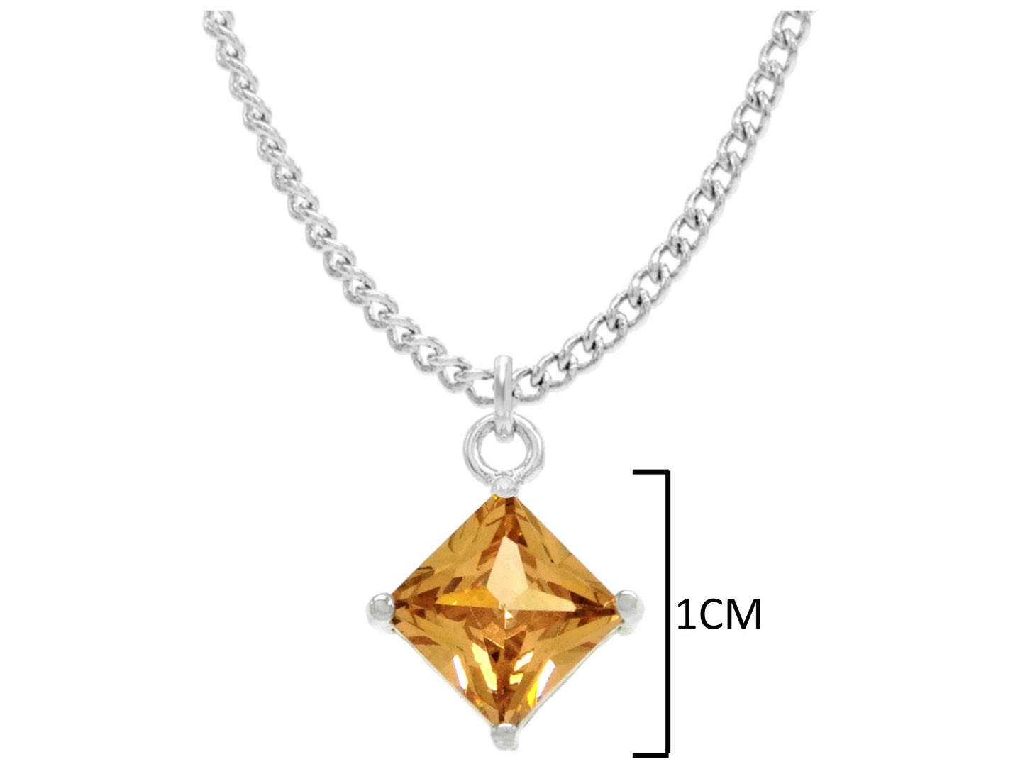 Orange gem princess white gold necklace MEASUREMENT