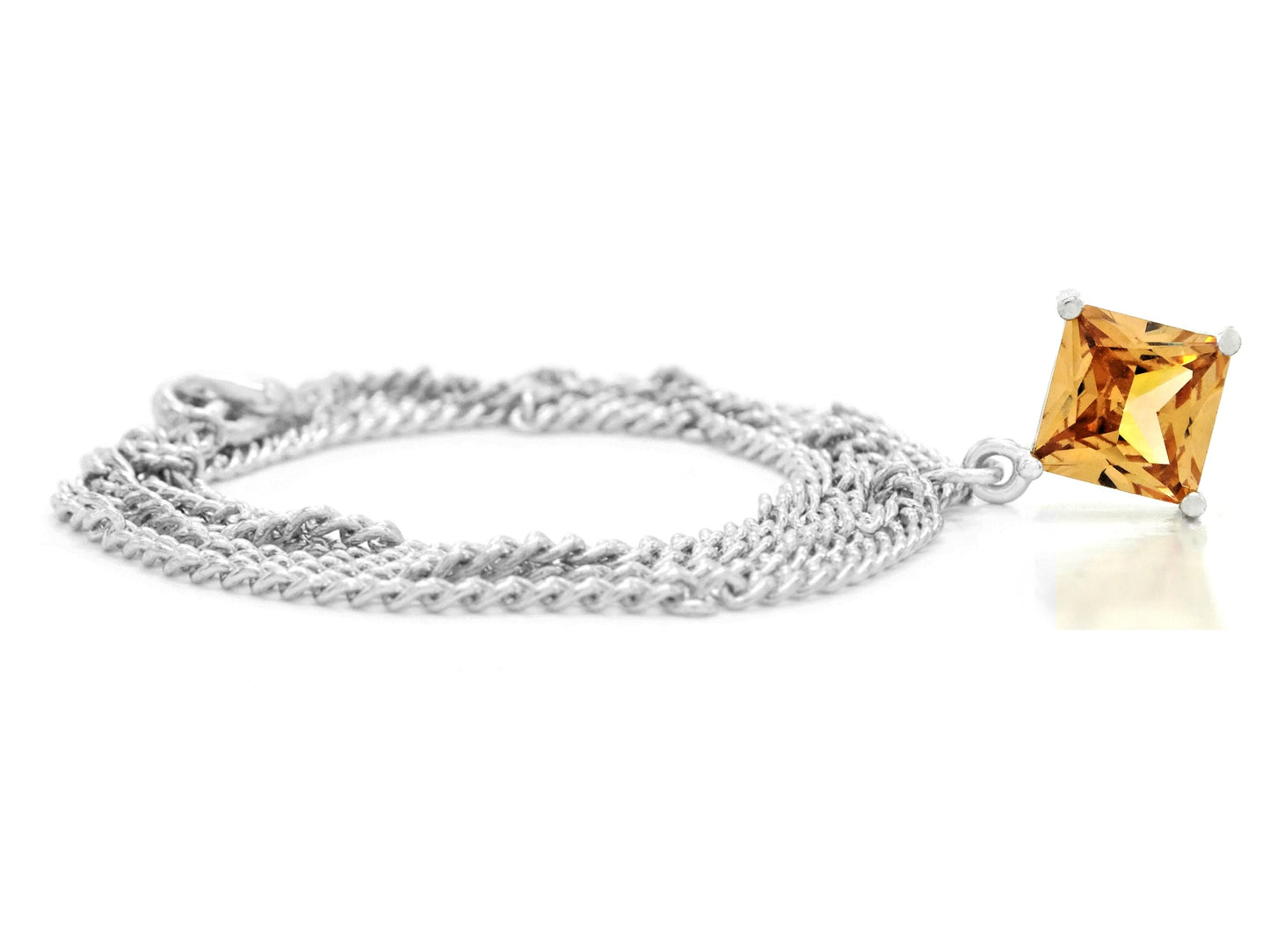 Orange gem princess white gold necklace FRONT