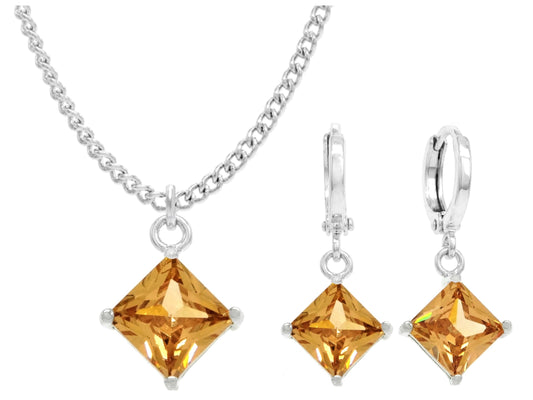 White gold orange princess necklace and earrings MAIN