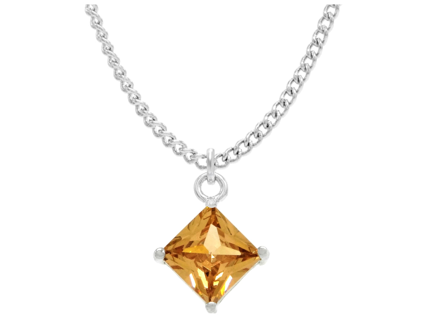 Orange gem princess white gold necklace MAIN