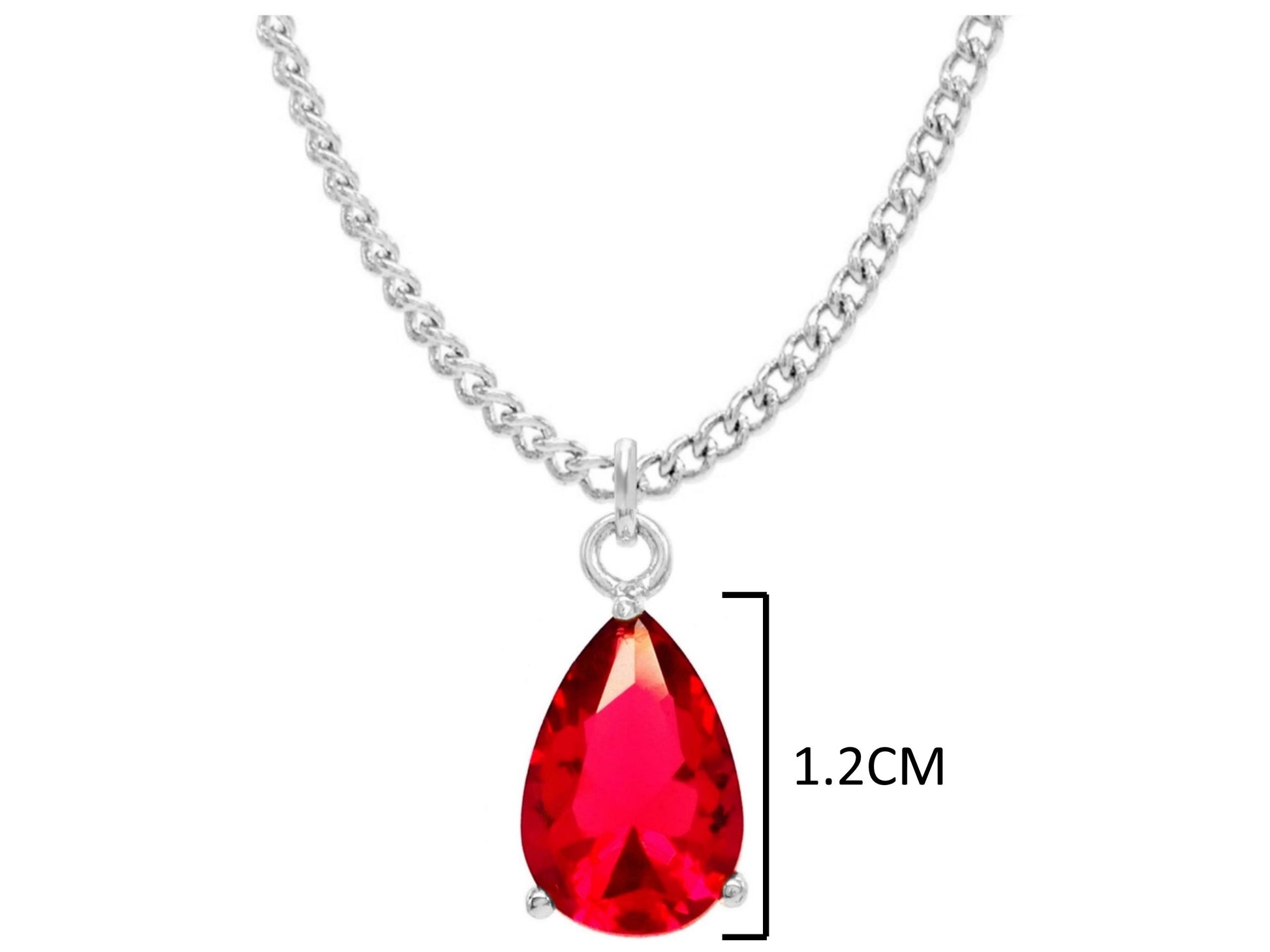 White gold red pear gem necklace and earrings MEASUREMENT