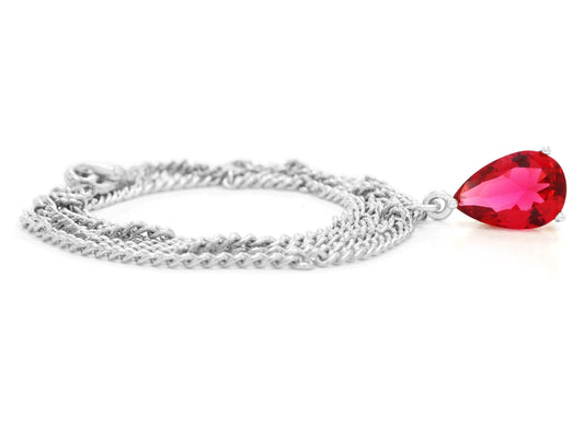 Red raindrop white gold necklace FRONT