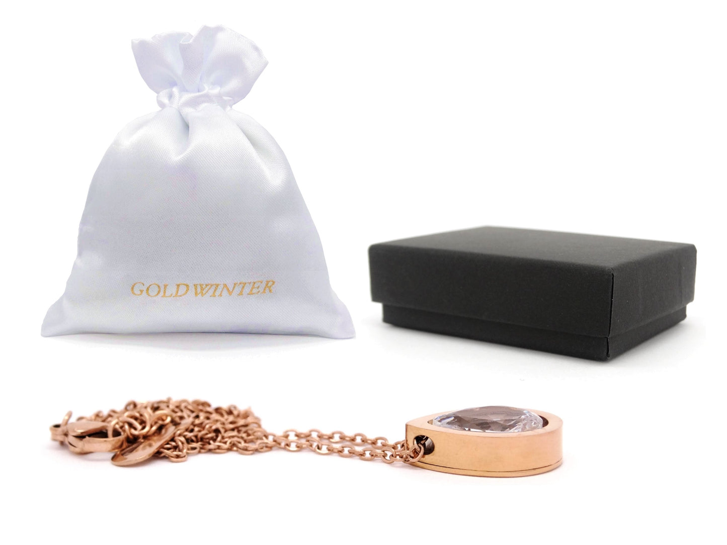 Rose gold pear gemstone pendant necklace GIFT BAG AND BOX