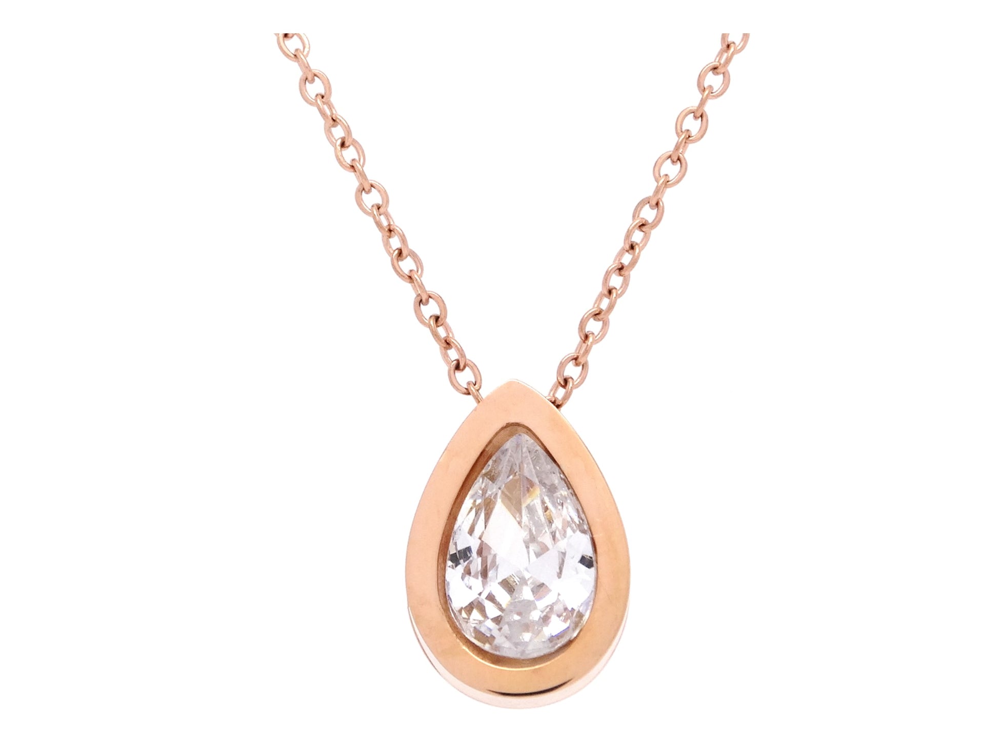 Rose gold pear gemstone pendant necklace MAIN