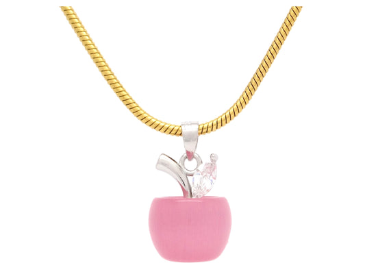 Pink moonstone apple yellow gold necklace FRONT