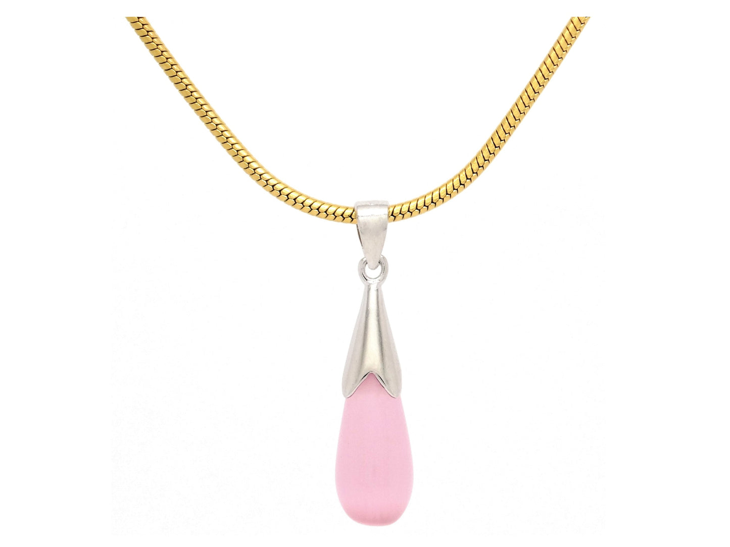 Pink moonstone teardrop yellow gold necklace MAIN