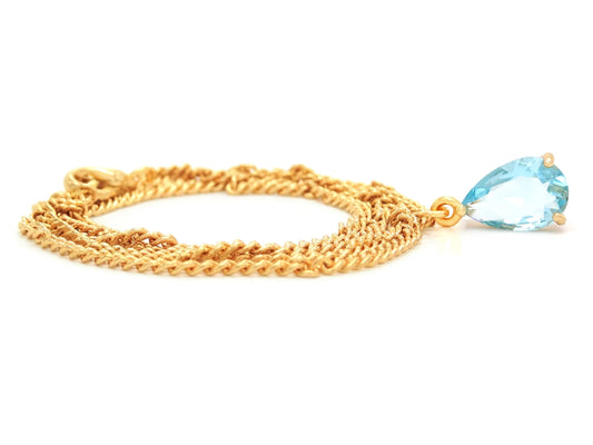 Light Blue Raindrop Yellow Gold Necklace FRONT