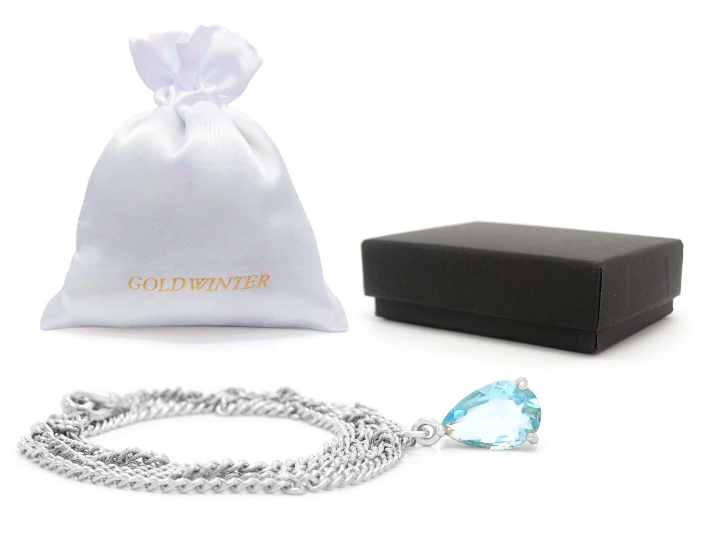 Light Blue Raindrop White Gold Necklace GIFT BOX