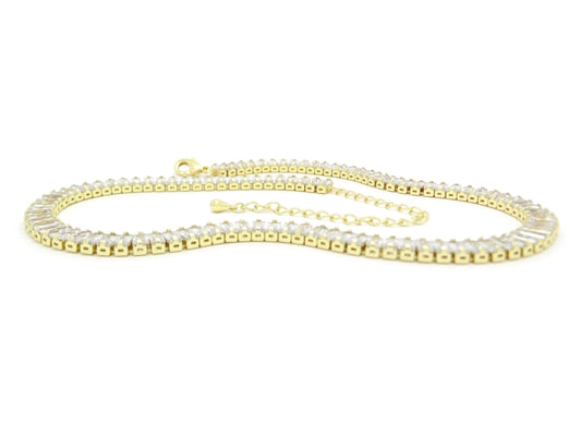 Yellow Gold Baguette Tennis Choker Necklace