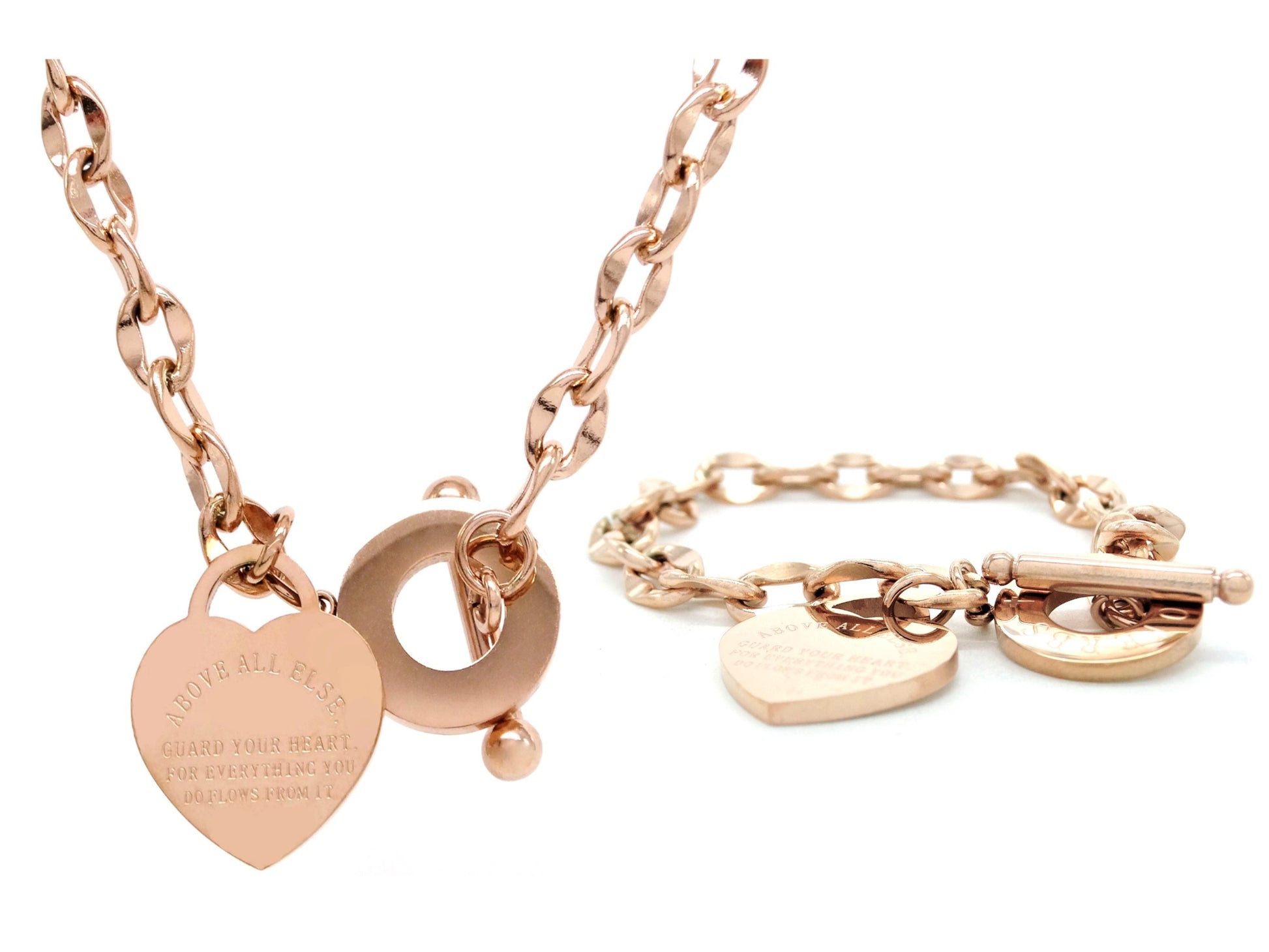Rose gold proverbs 4:23 jewellery set Bracelet and Necklace