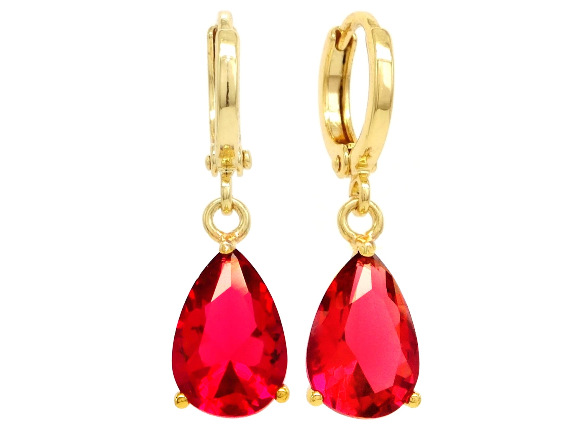 Gold red raindrop ruby type earrings MAIN
