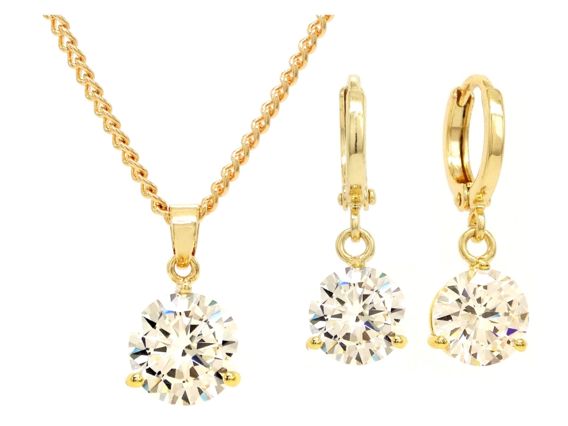 Clear gem gold necklace and earrings MAIN