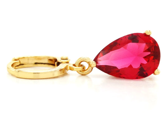 Gold red raindrop ruby type earrings FRONT