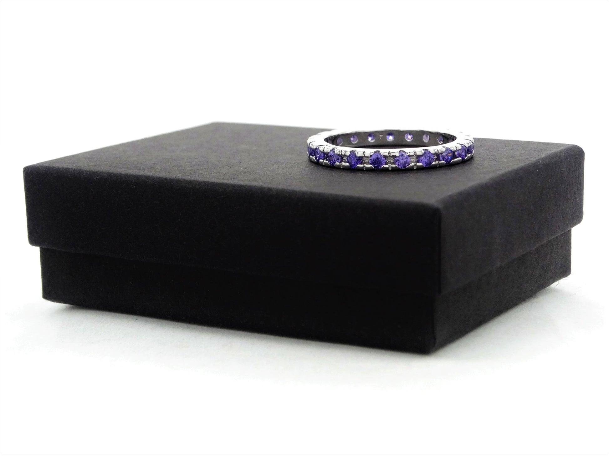 Purple thin silver band ring GIFT BOX