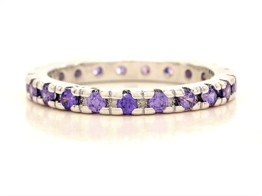 Purple thin silver band ring MAIN