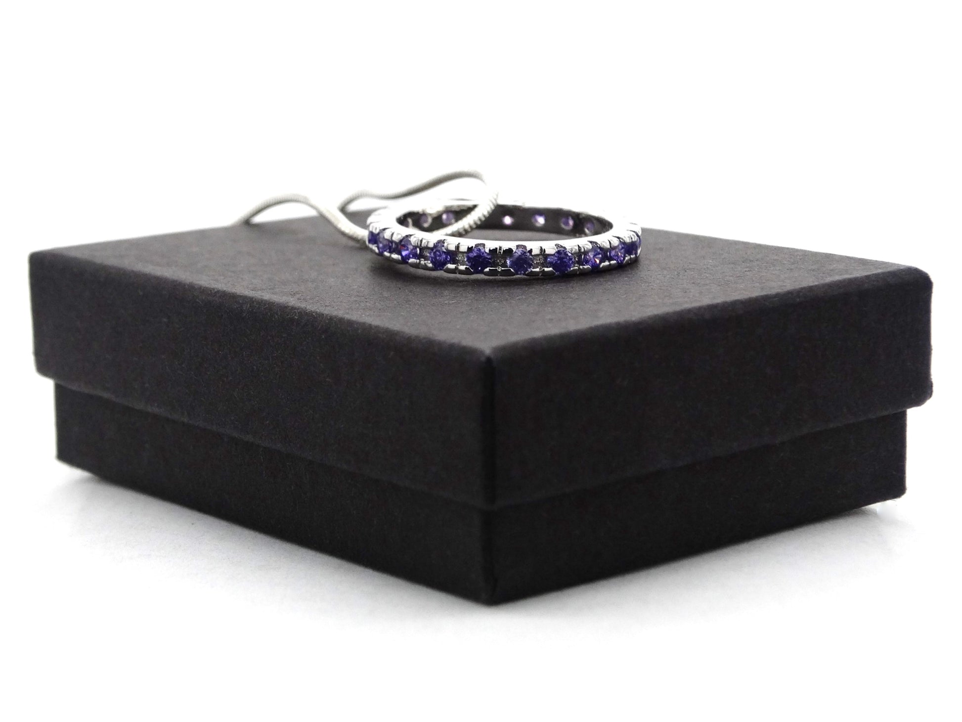 Sterling silver necklace with purple ring GIFT BOX