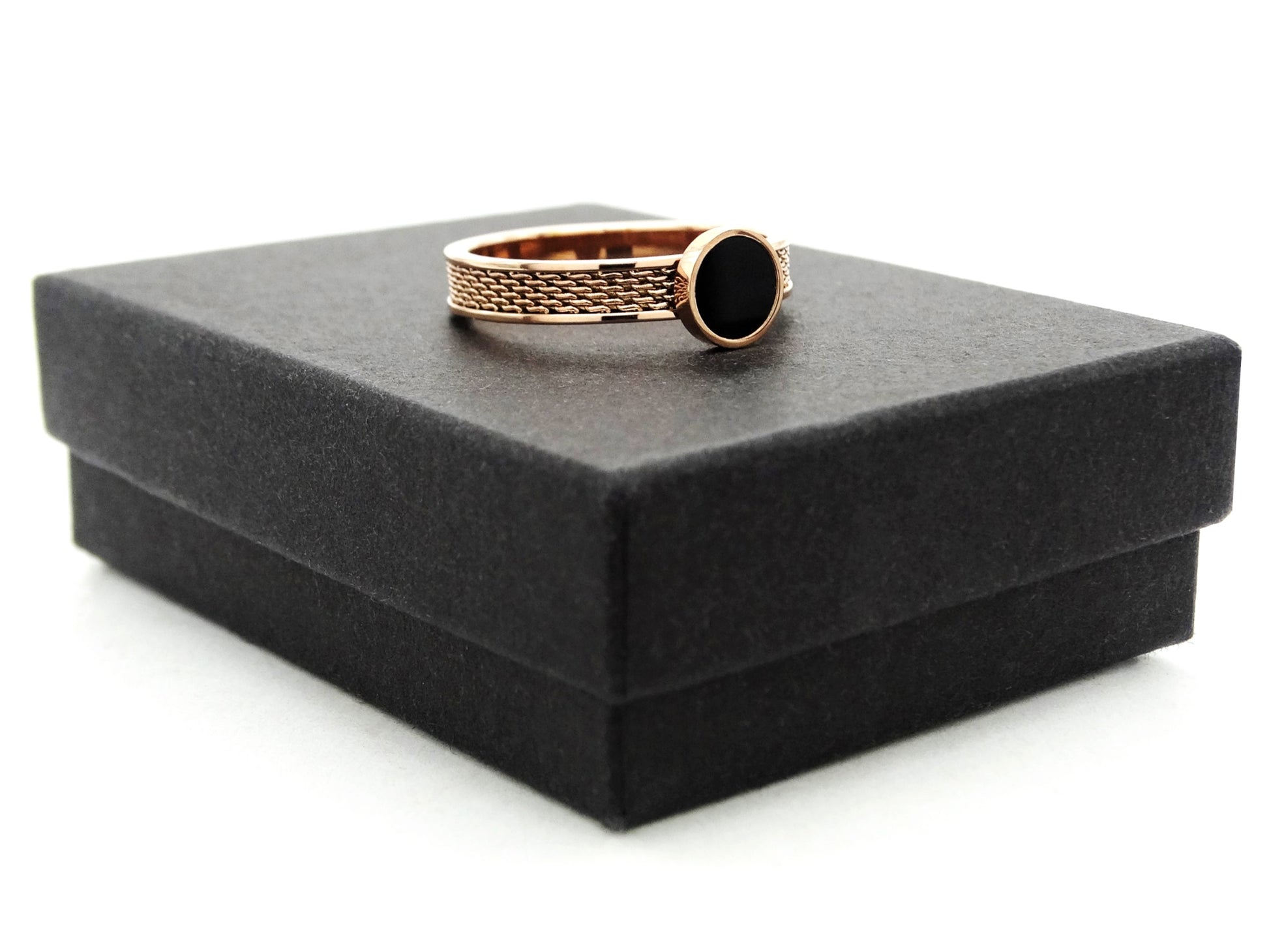 Rose gold mesh black moonstone ring GIFT BOX