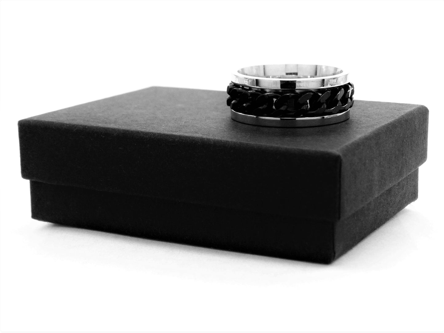 Stainless steel black chain ring GIFT BOX