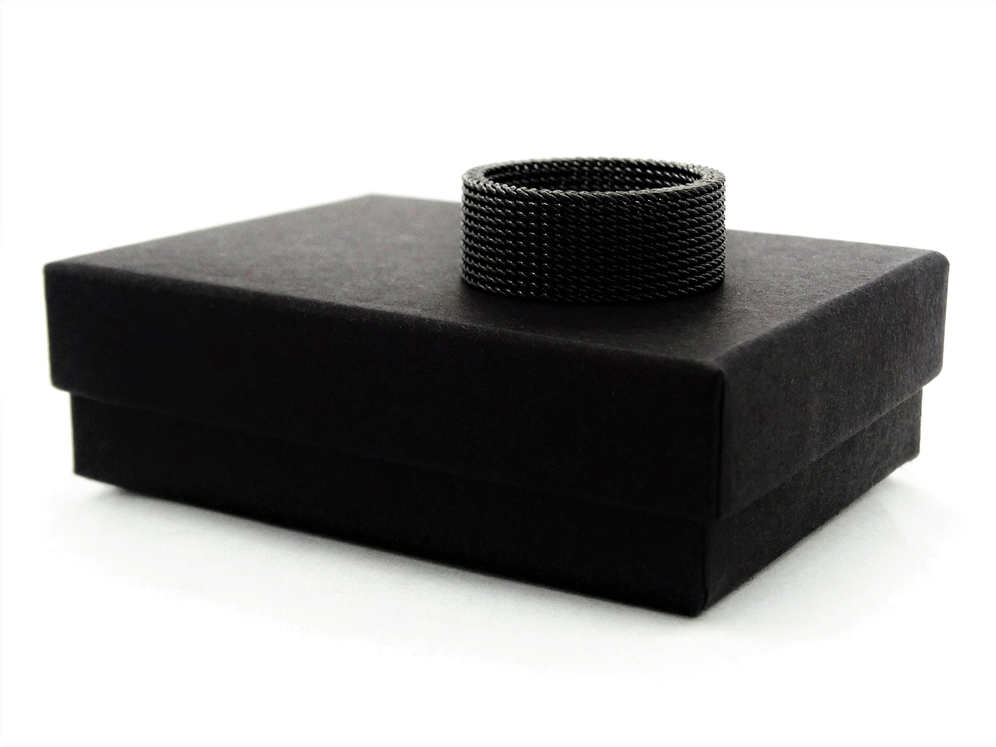 Black steel mesh band ring GIFT BOX