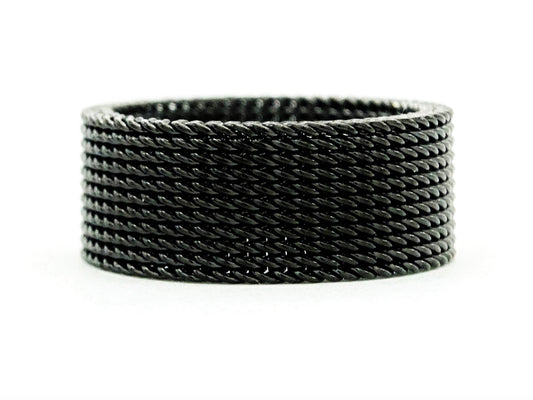 Black steel mesh band ring MAIN