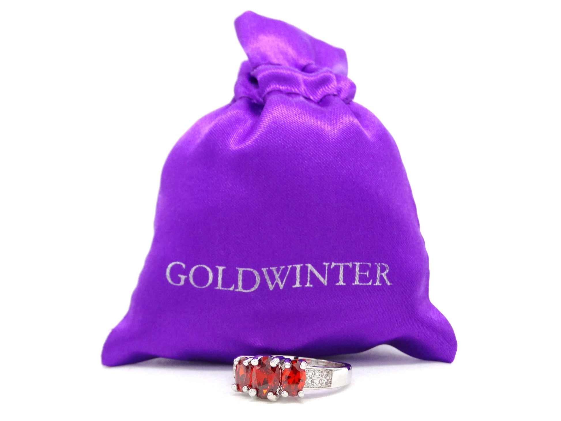 White gold red oval gem ring GIFT BAG