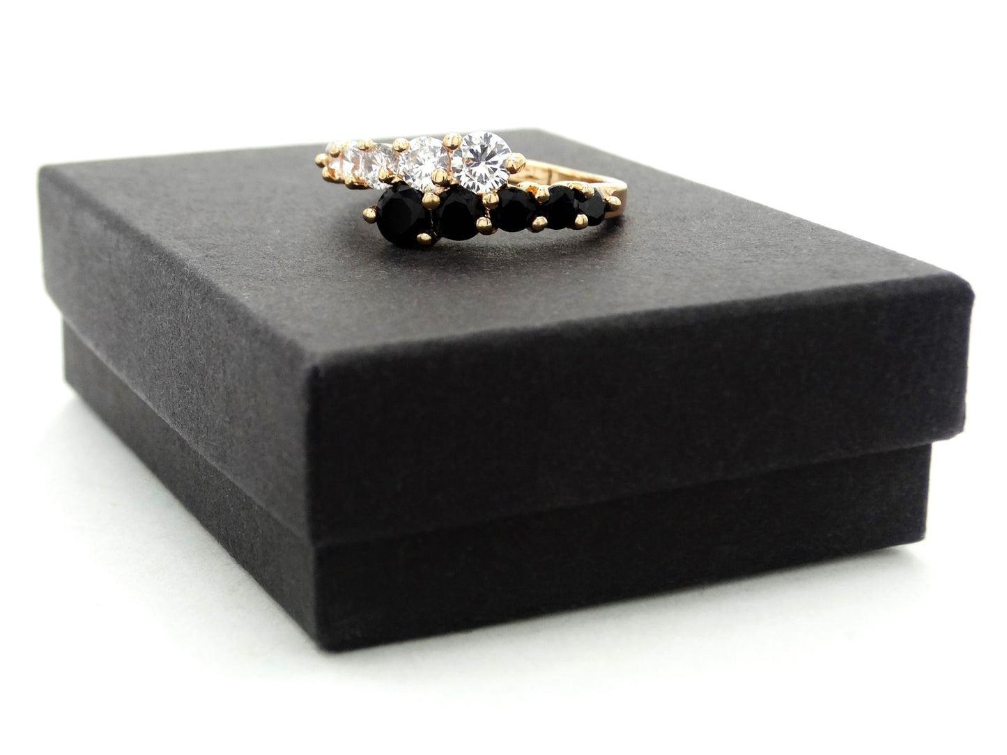 Gold white and black gem ring GIFT BOX