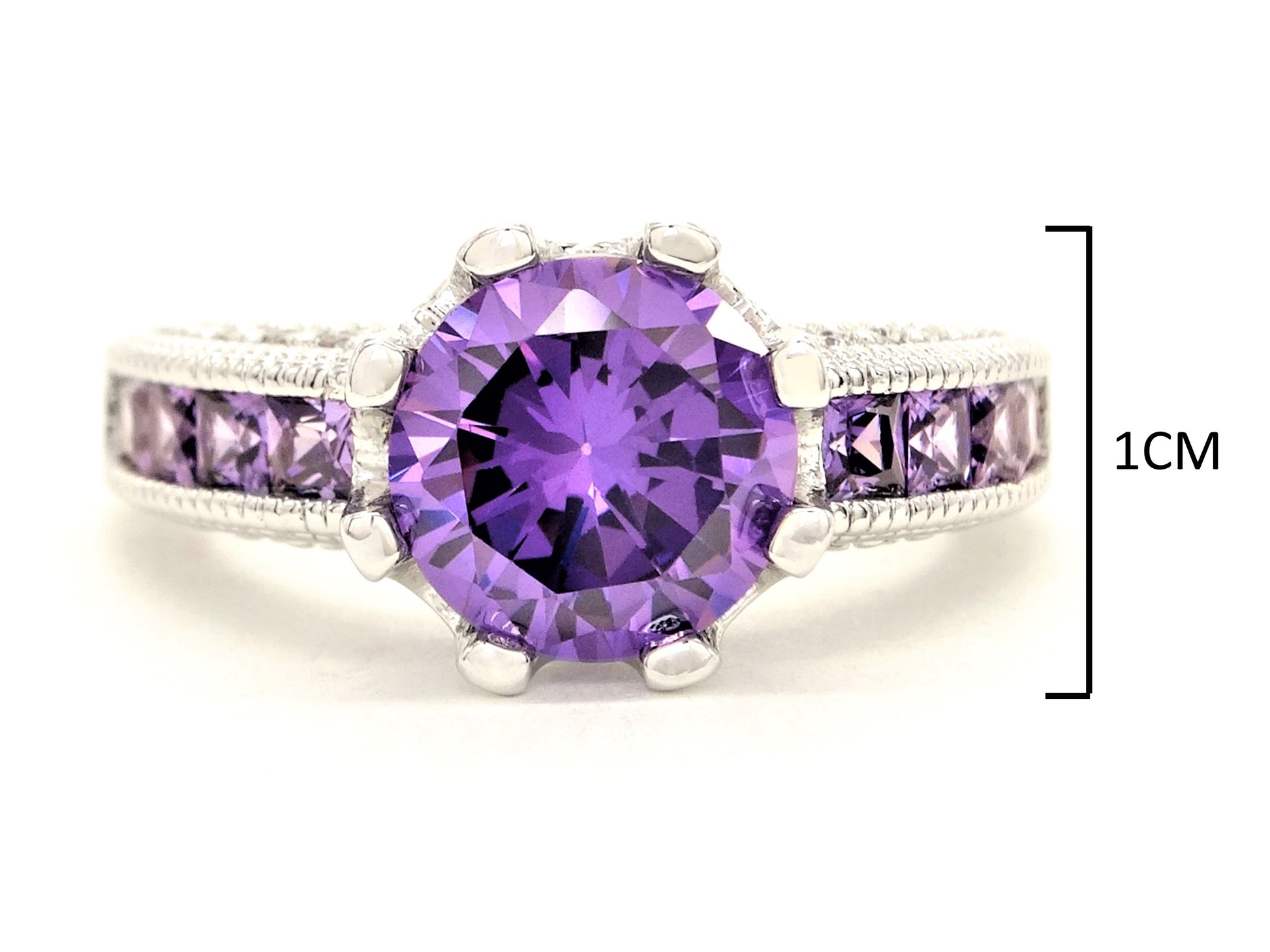 Purple sterling silver round gem ring MEASUREMENT