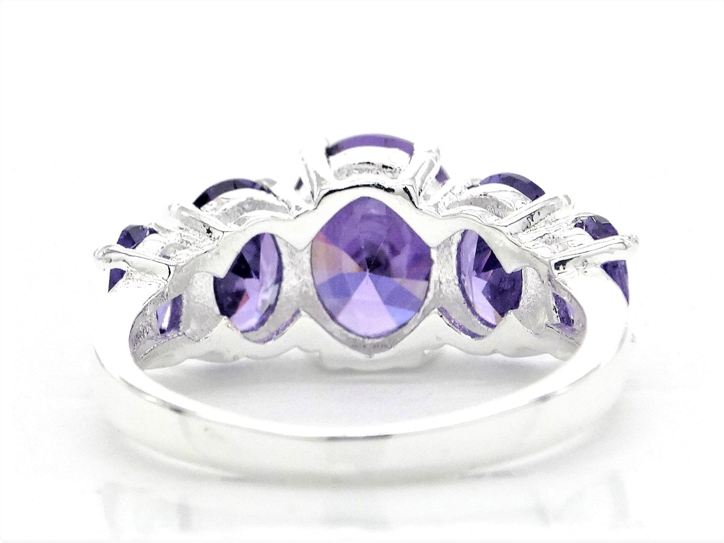 Purple oval gems silver ring BACK