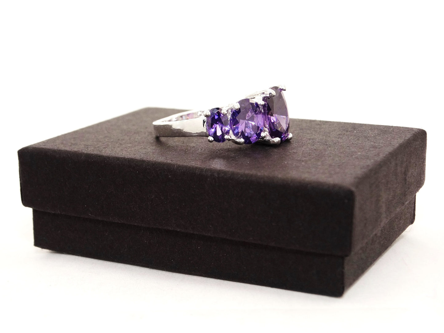 Purple oval gems silver ring GIFT BOX