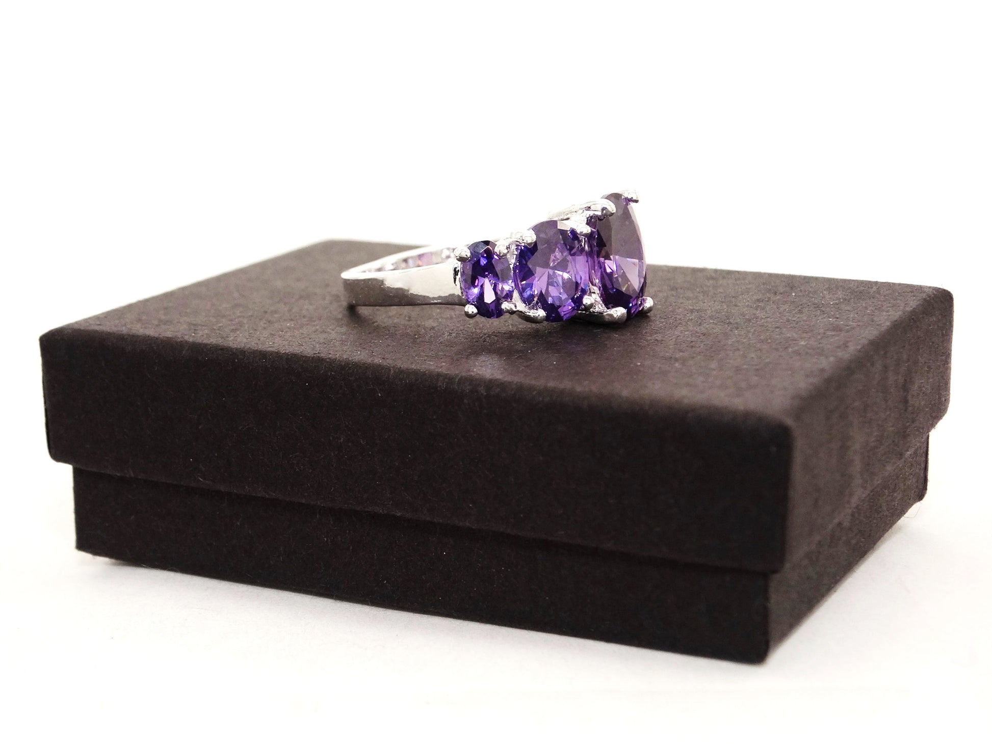 Purple oval gems silver ring GIFT BOX