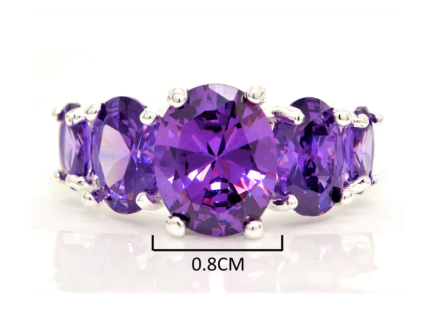 Purple oval gems silver ring MEASUREMENT