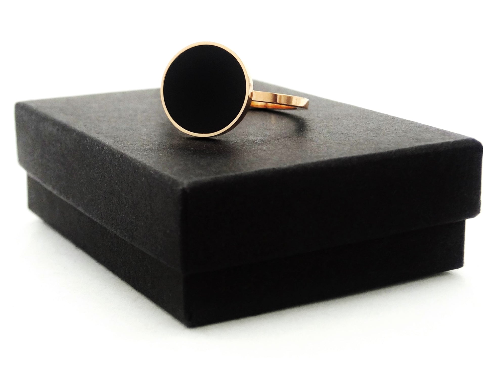Rose gold black signet ring GIFT BOX