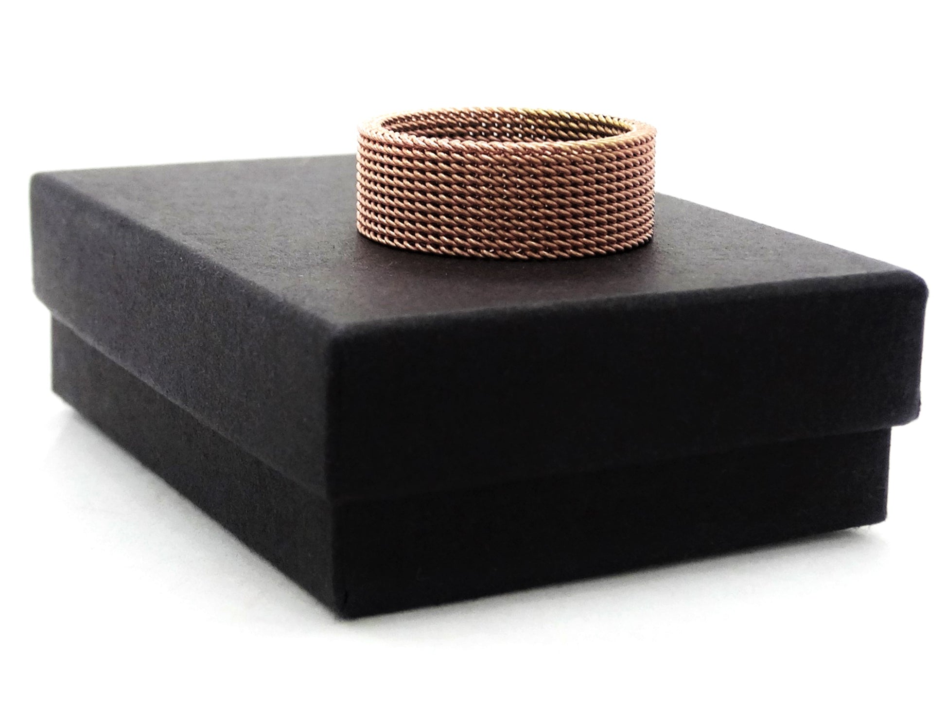 Rose gold steel mesh band ring GIFT BOX