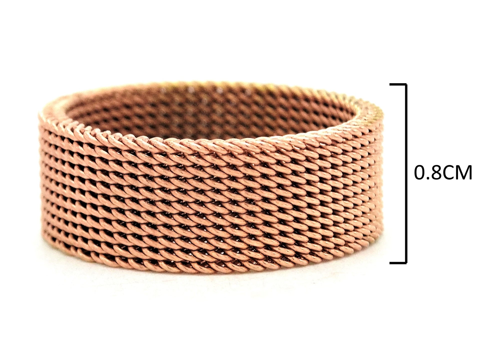 Rose gold steel mesh band ring MEASUREMENT