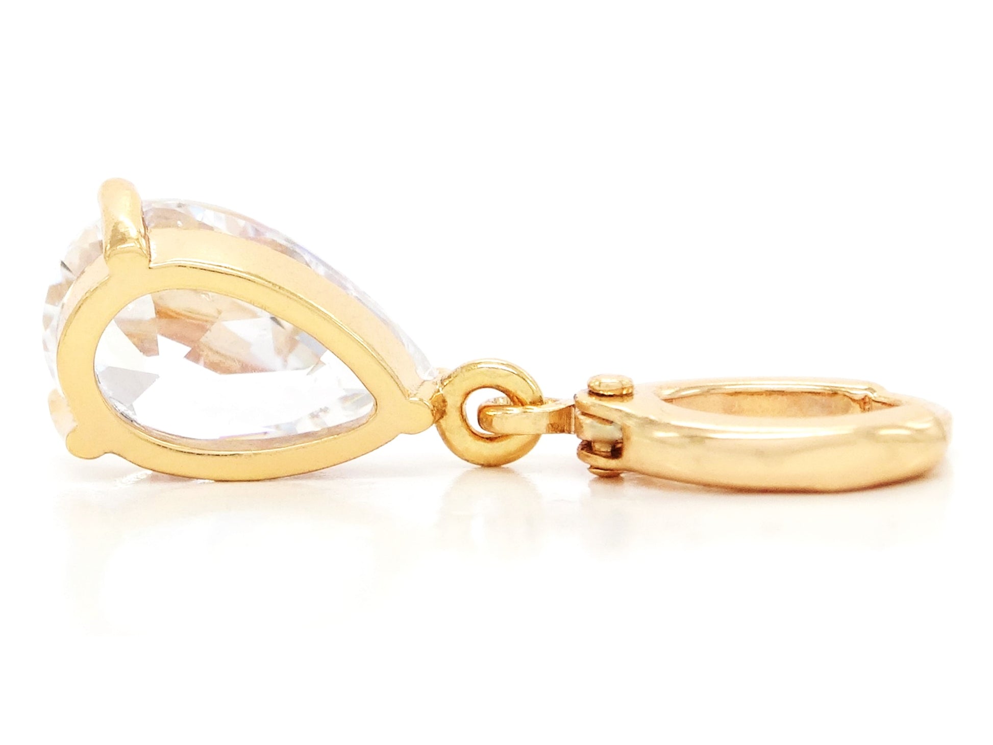 Clear raindrop gem gold earrings BACK