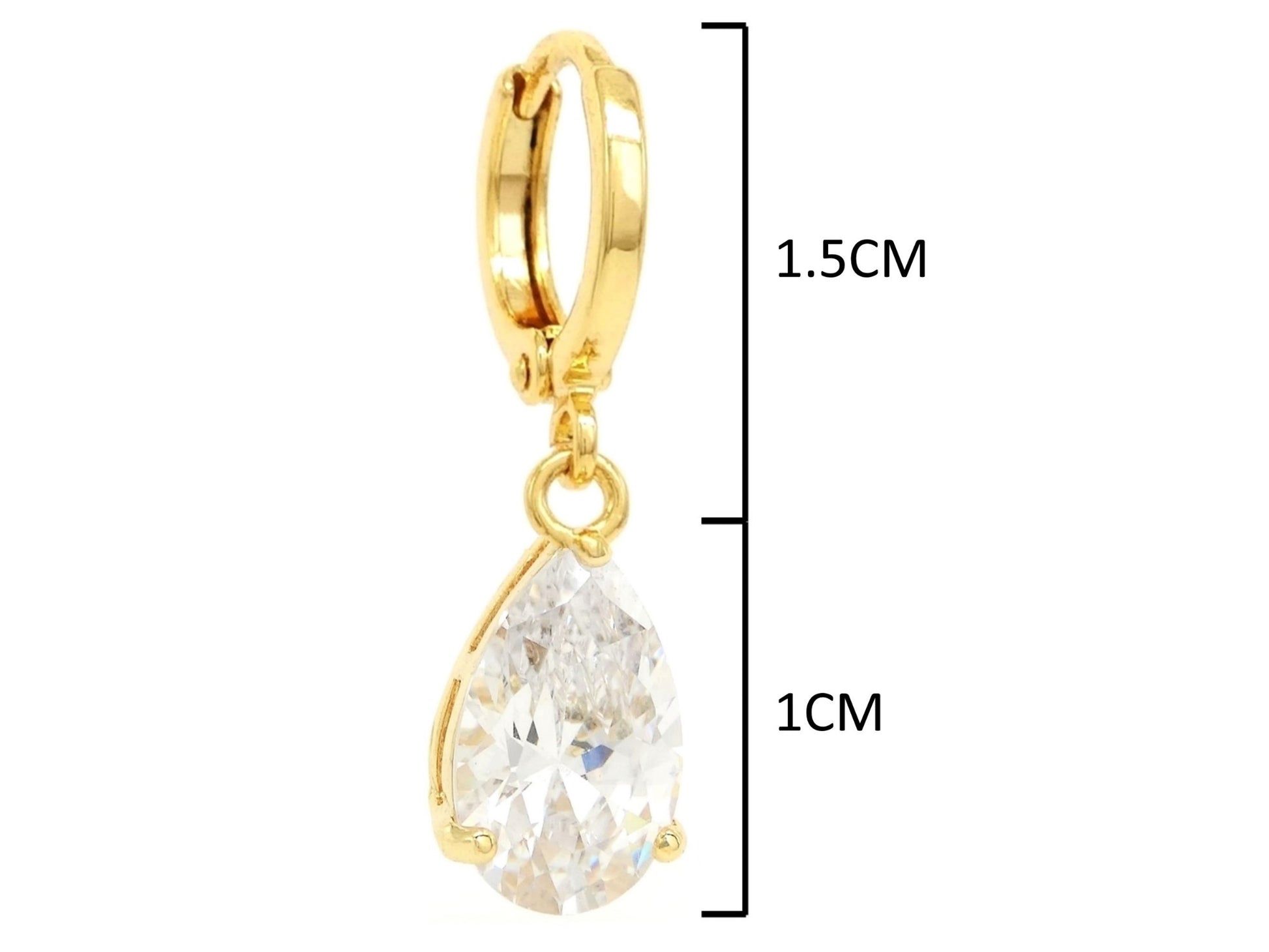 Clear raindrop gem gold earrings MEASUREMENT