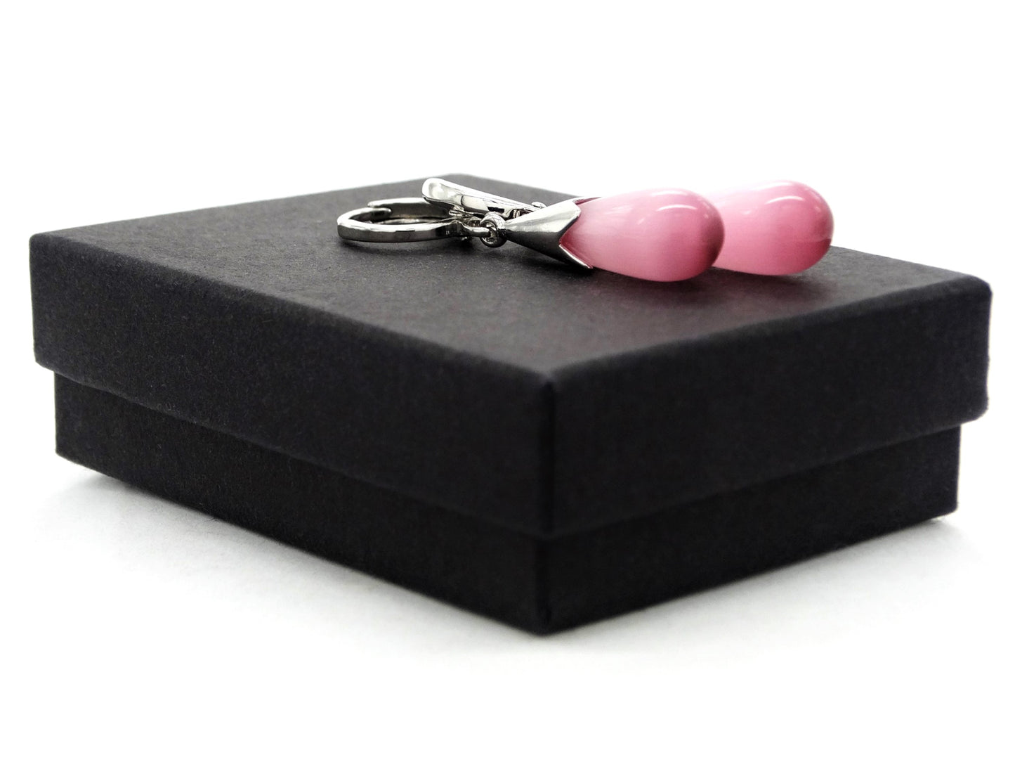 Pink moonstone hoop fall earrings GIFT BOX