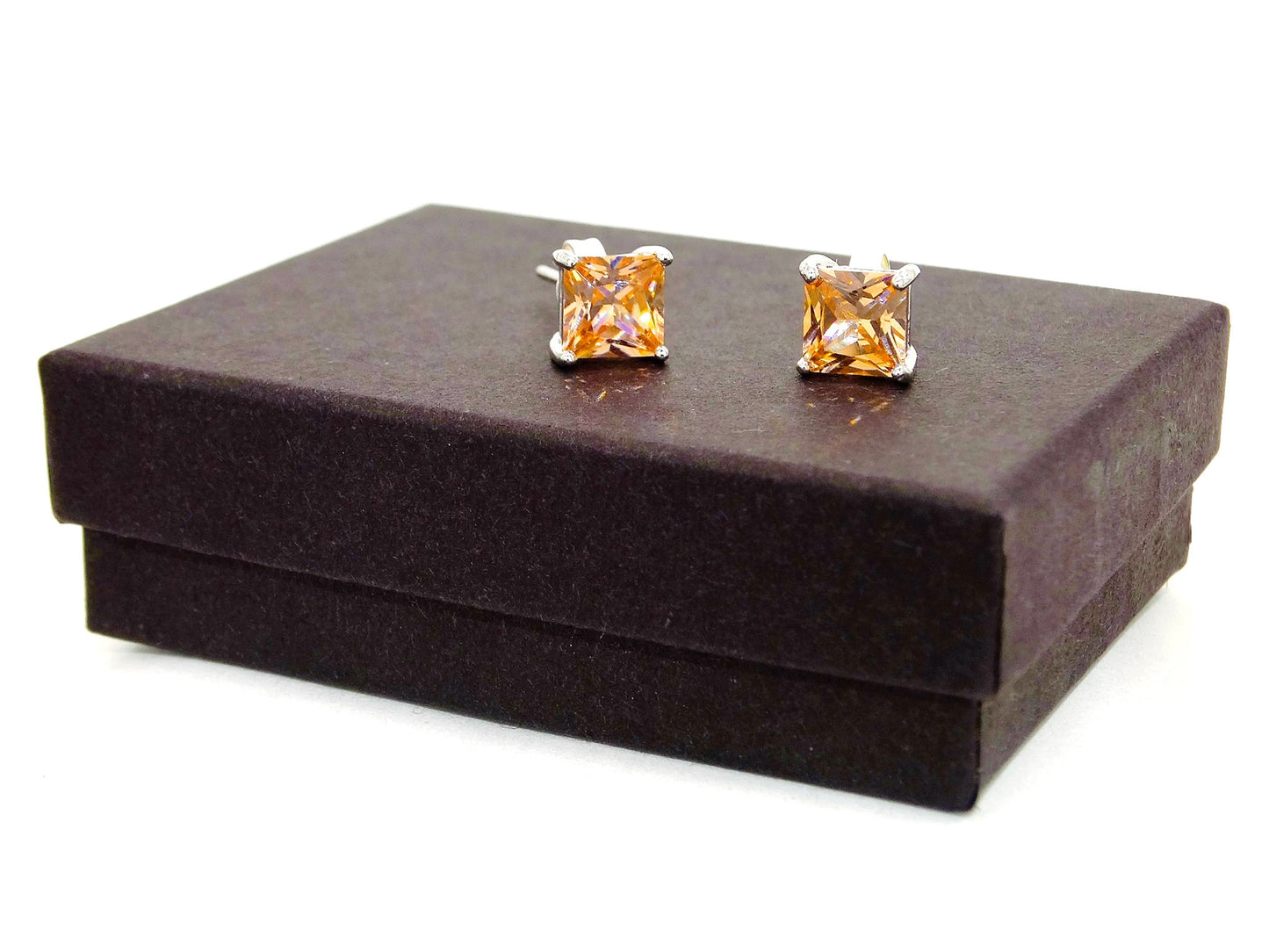 Citrine princess gem silver earrings GIFT BOX