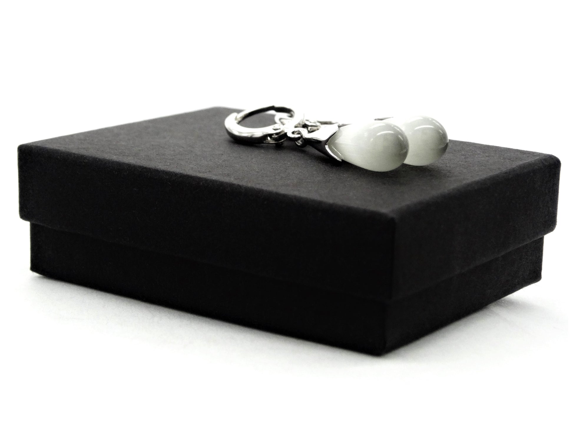 White moonstone hoop fall earrings GIFT BOX