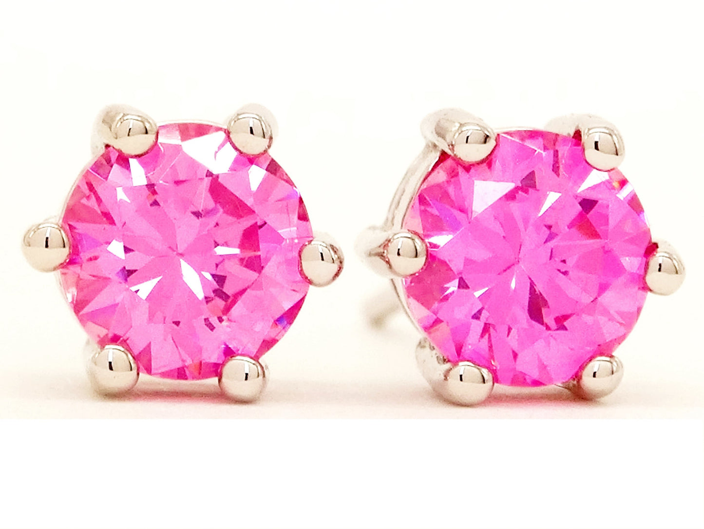 Pink gem silver stud earrings