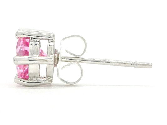 Pink gem silver stud earrings SIDE