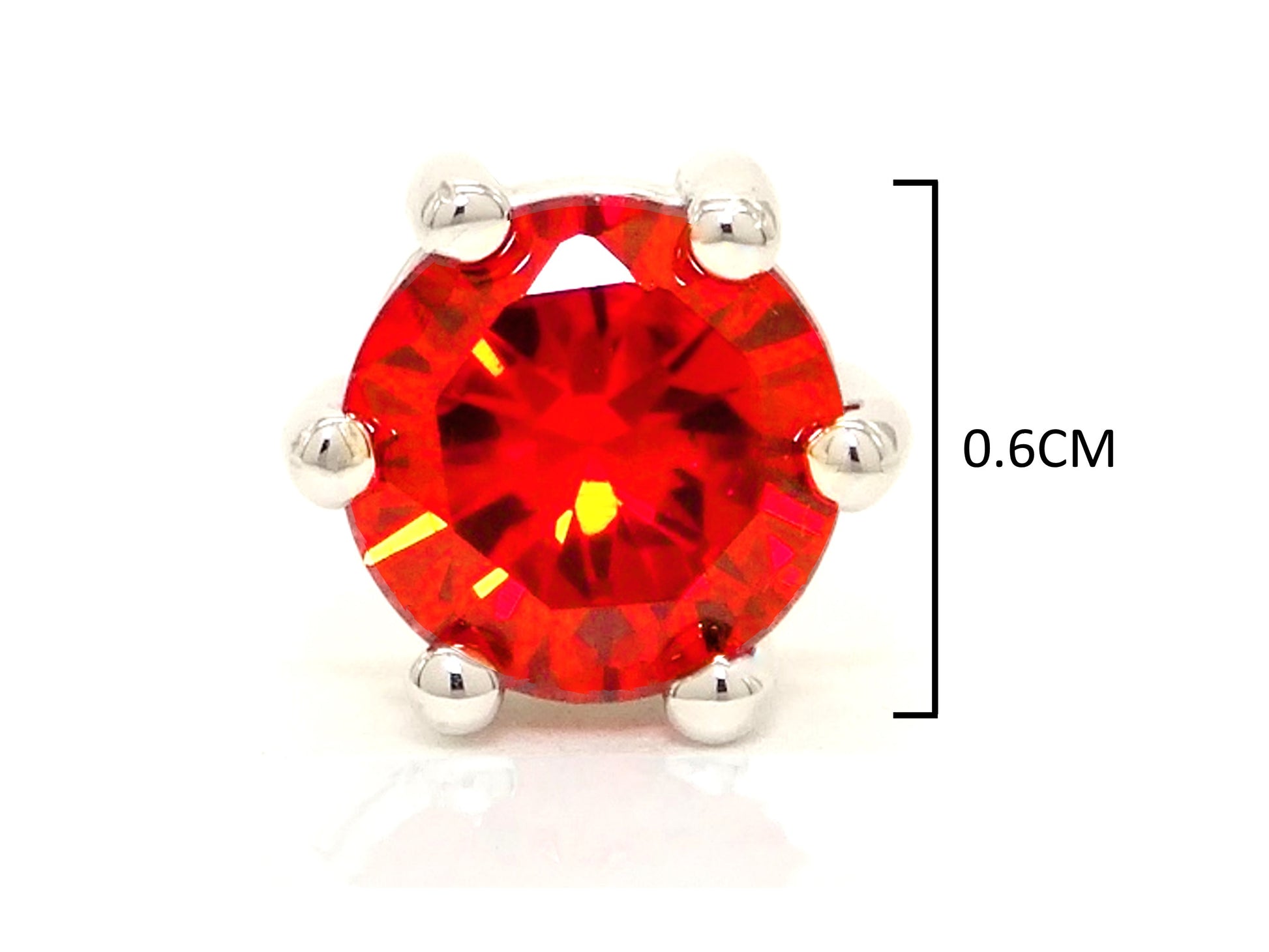 Fire red gem stud earrings MEASUREMENT