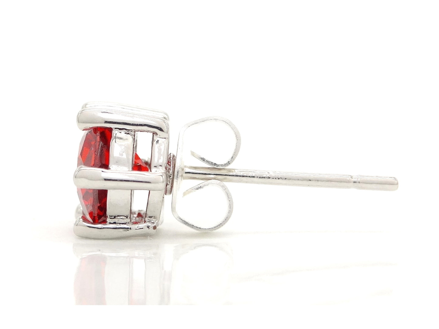 Fire red gem stud earrings SIDE