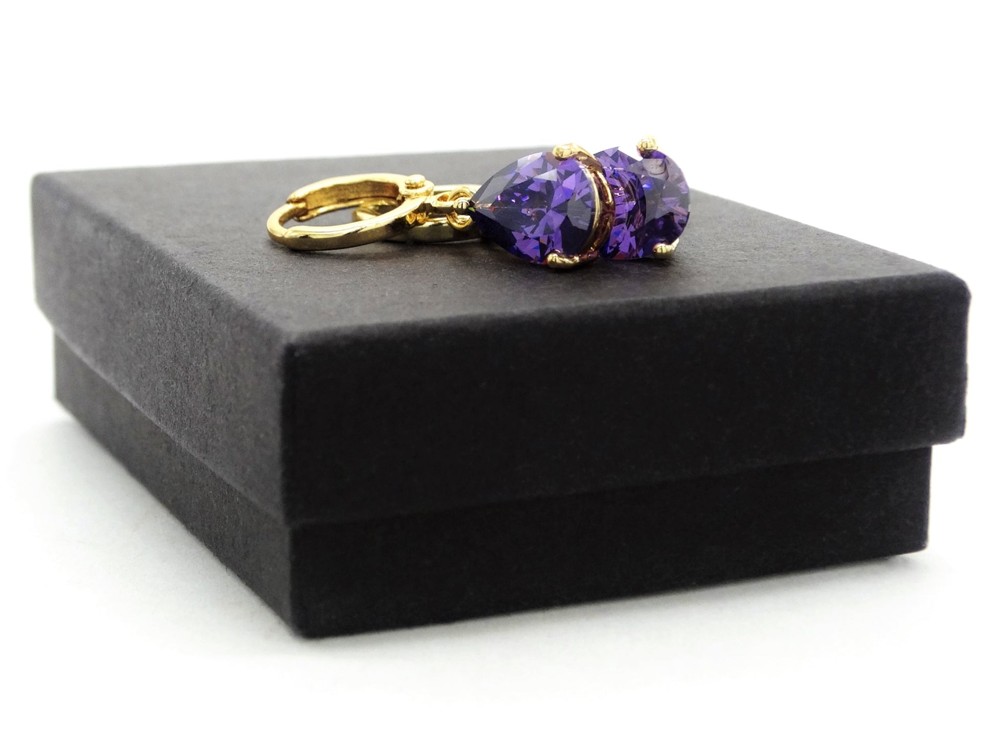 Gold purple raindrop amethyst type earrings GIFT BOX