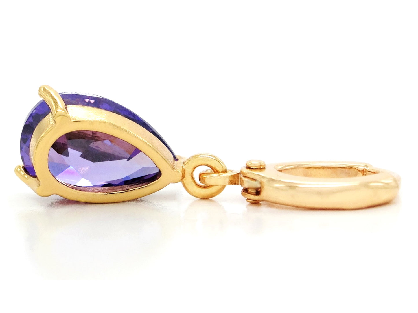 Yellow gold purple pear gem necklace and earrings BACK