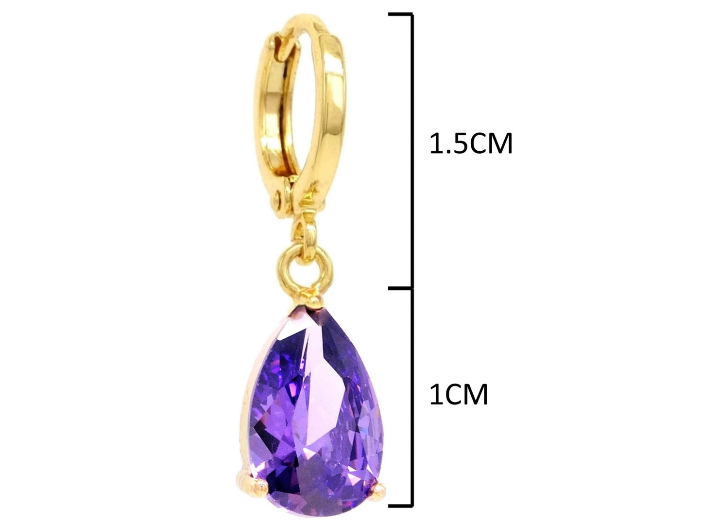 Gold purple raindrop amethyst type earrings MEASUREMENT