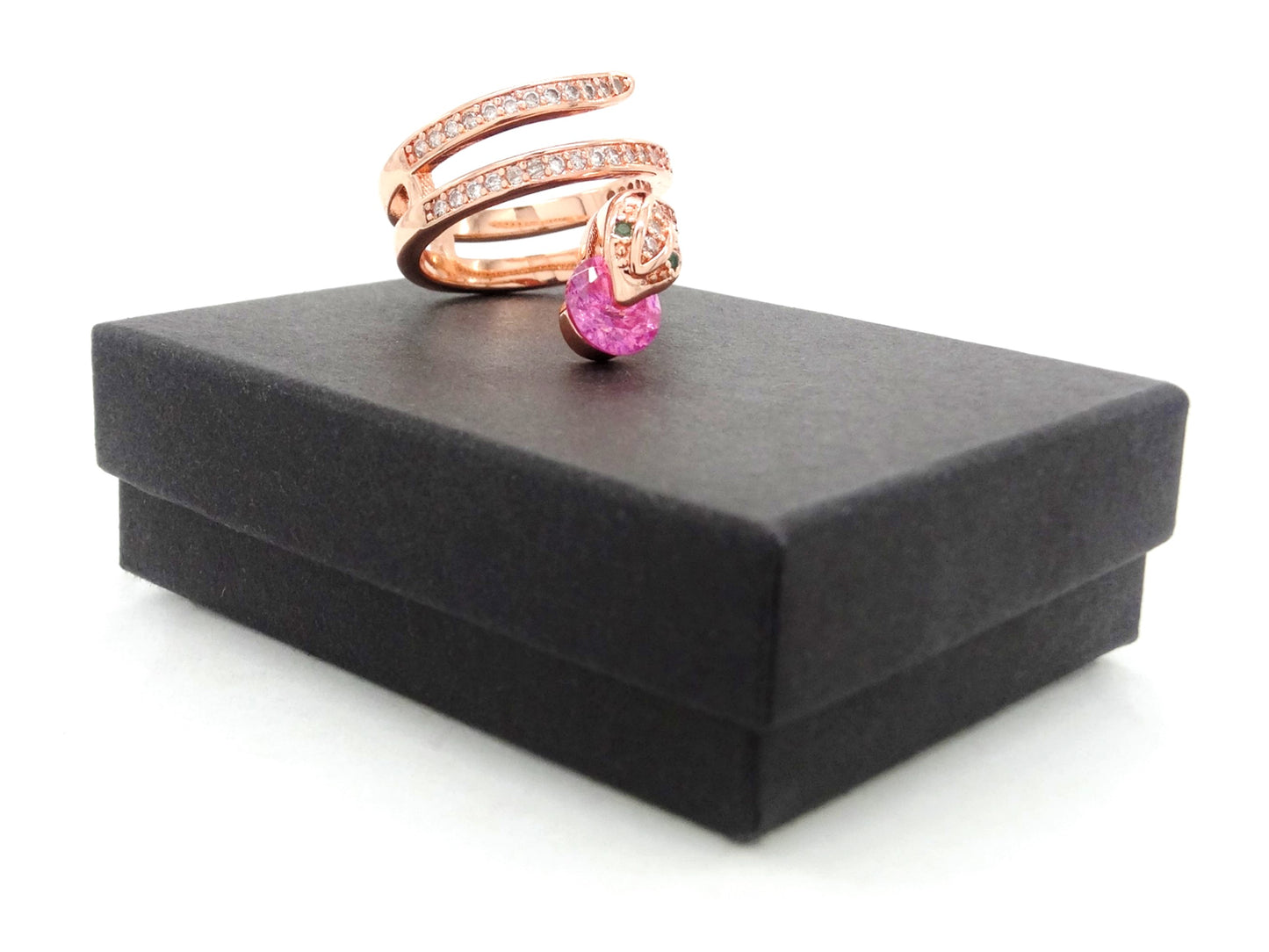 Rose gold snake ring with pink gemstone GIFT BOX