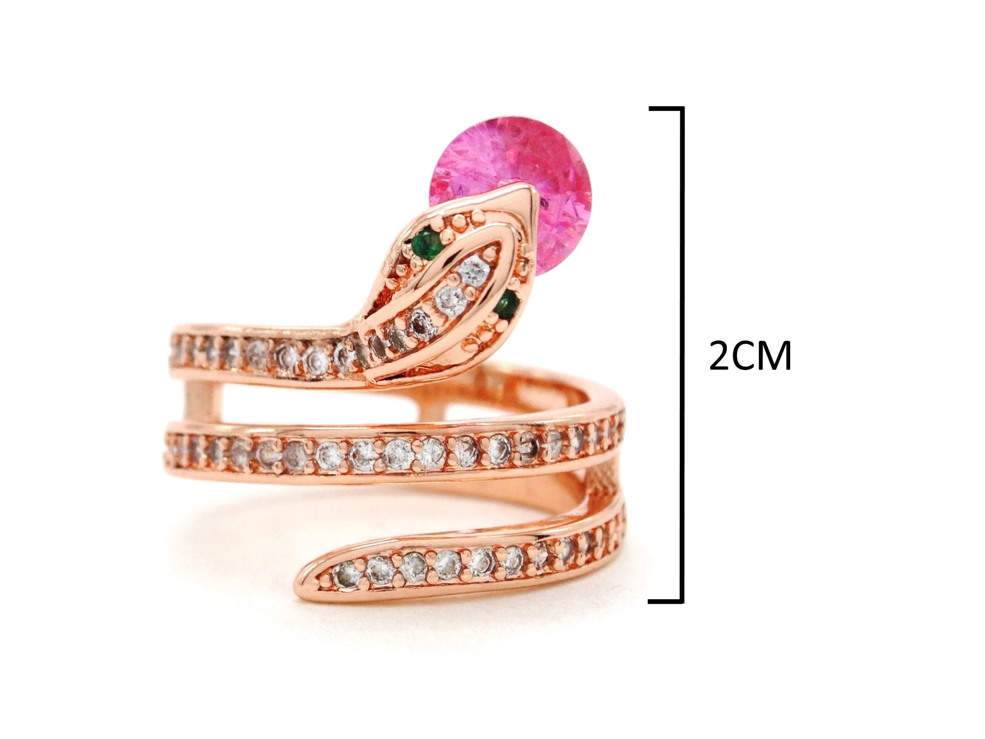 Rose gold snake ring with pink gemstone MEASUREMENT