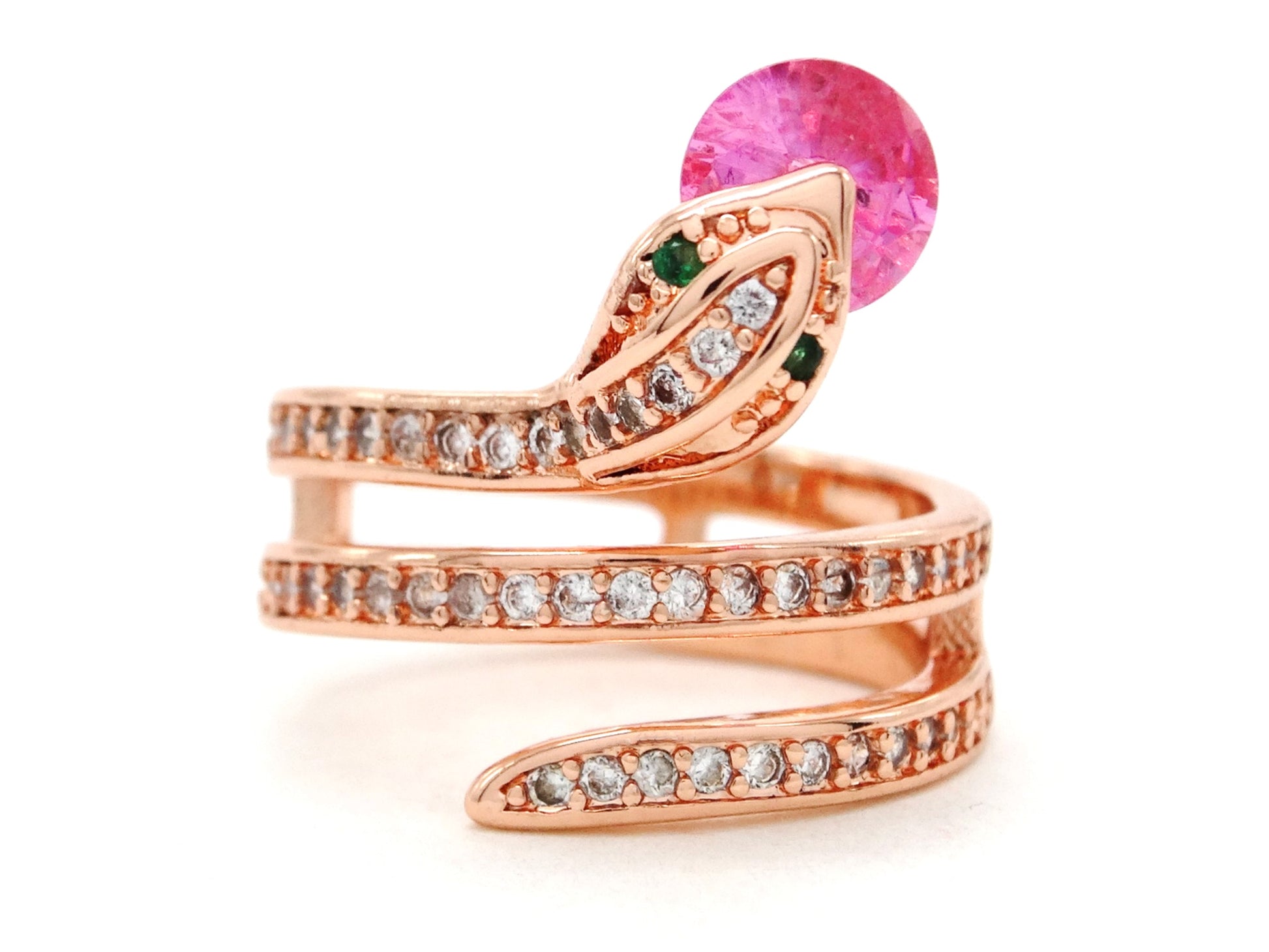 Rose gold snake ring with pink gemstone MAIN