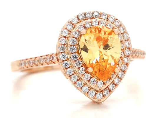 Rose gold citrine pear gem ring SIDE